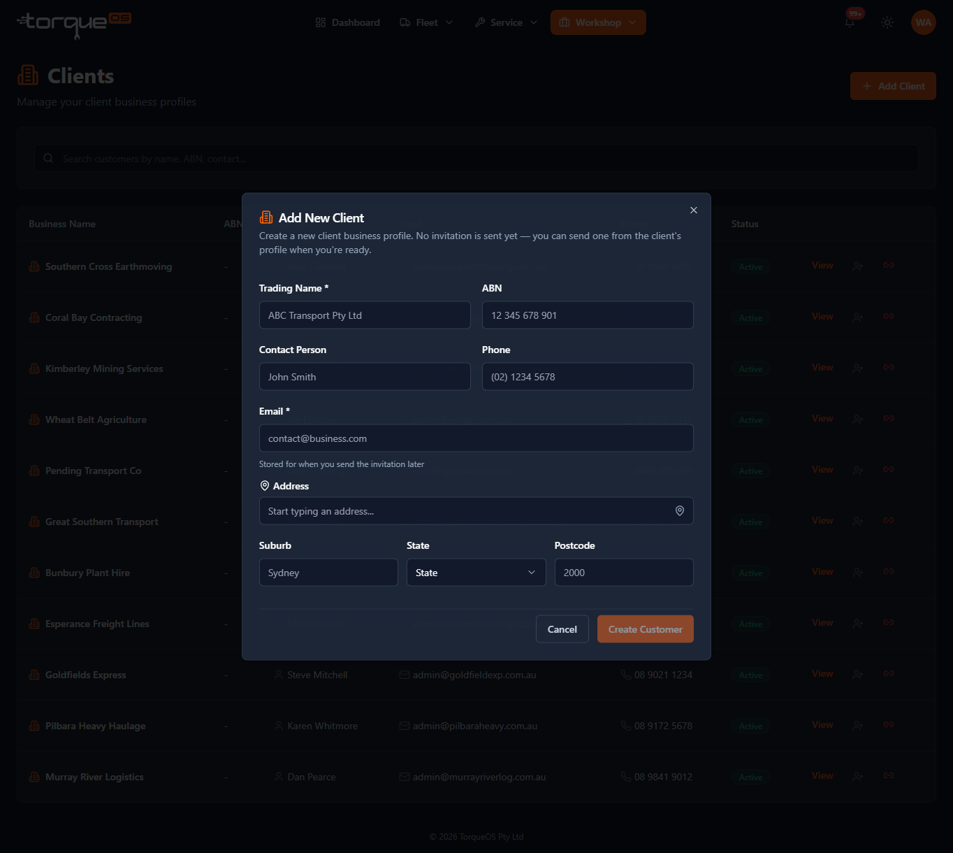 The Add client form