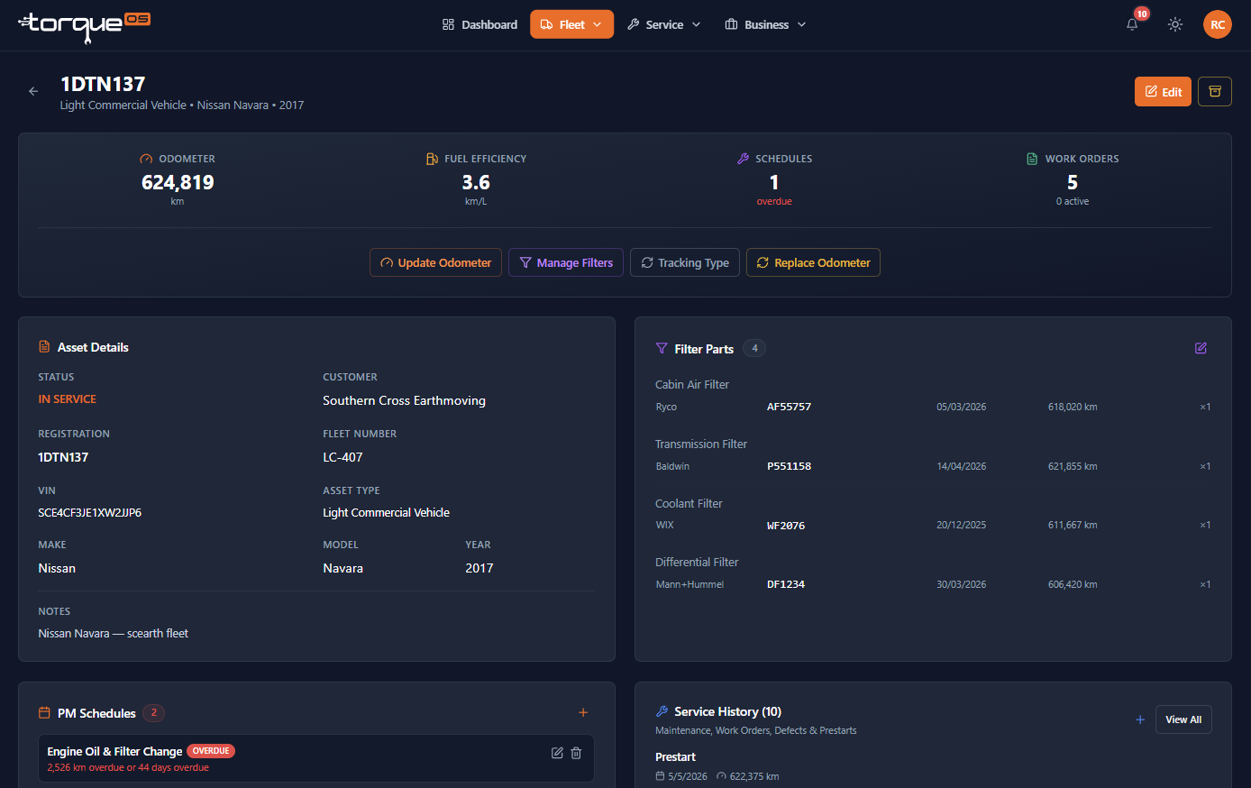 The Fuel statistics card on an asset detail page