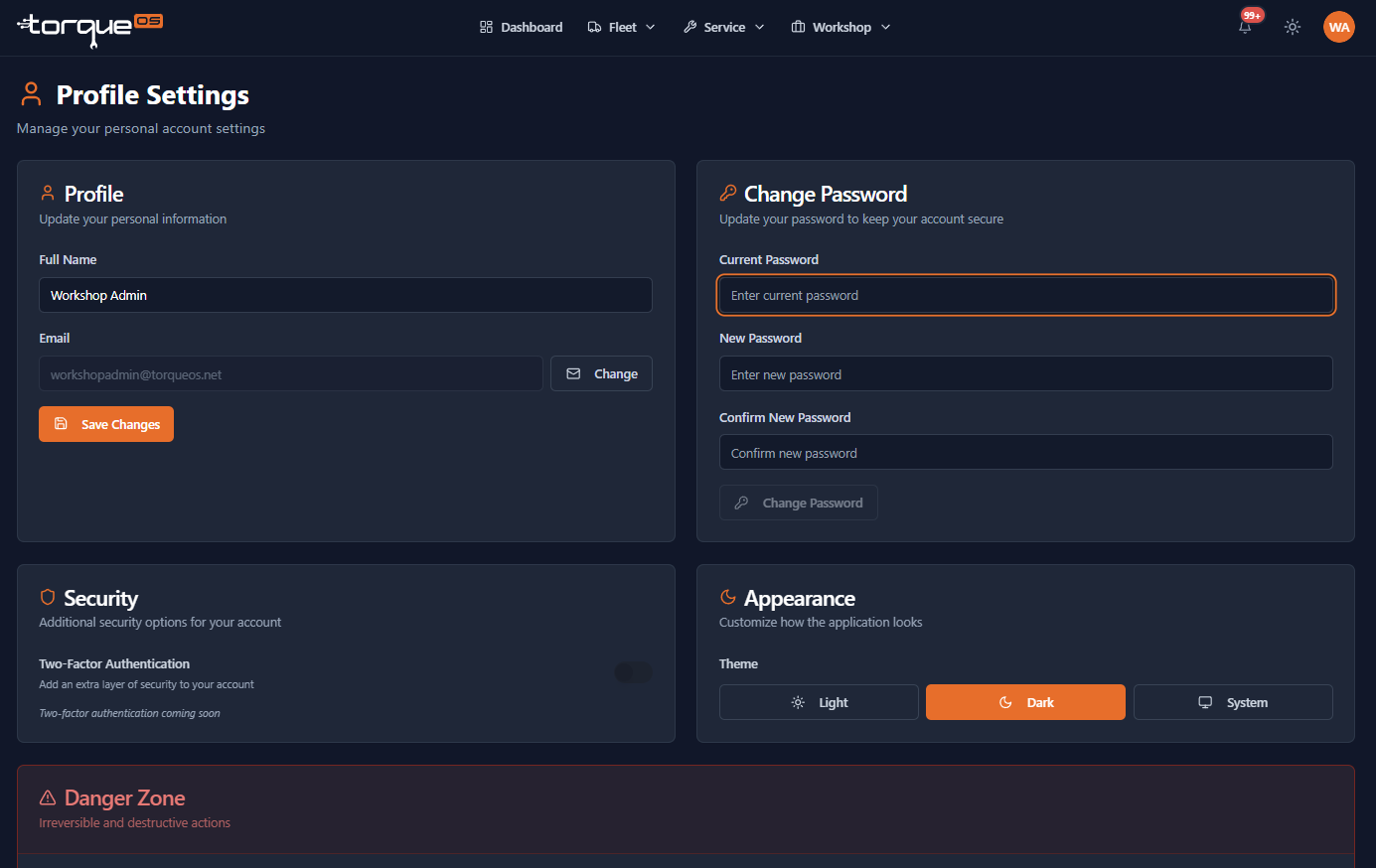 The password change form