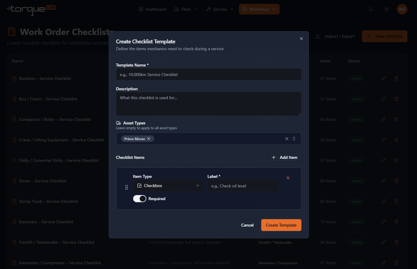 The Templates list with seeded items