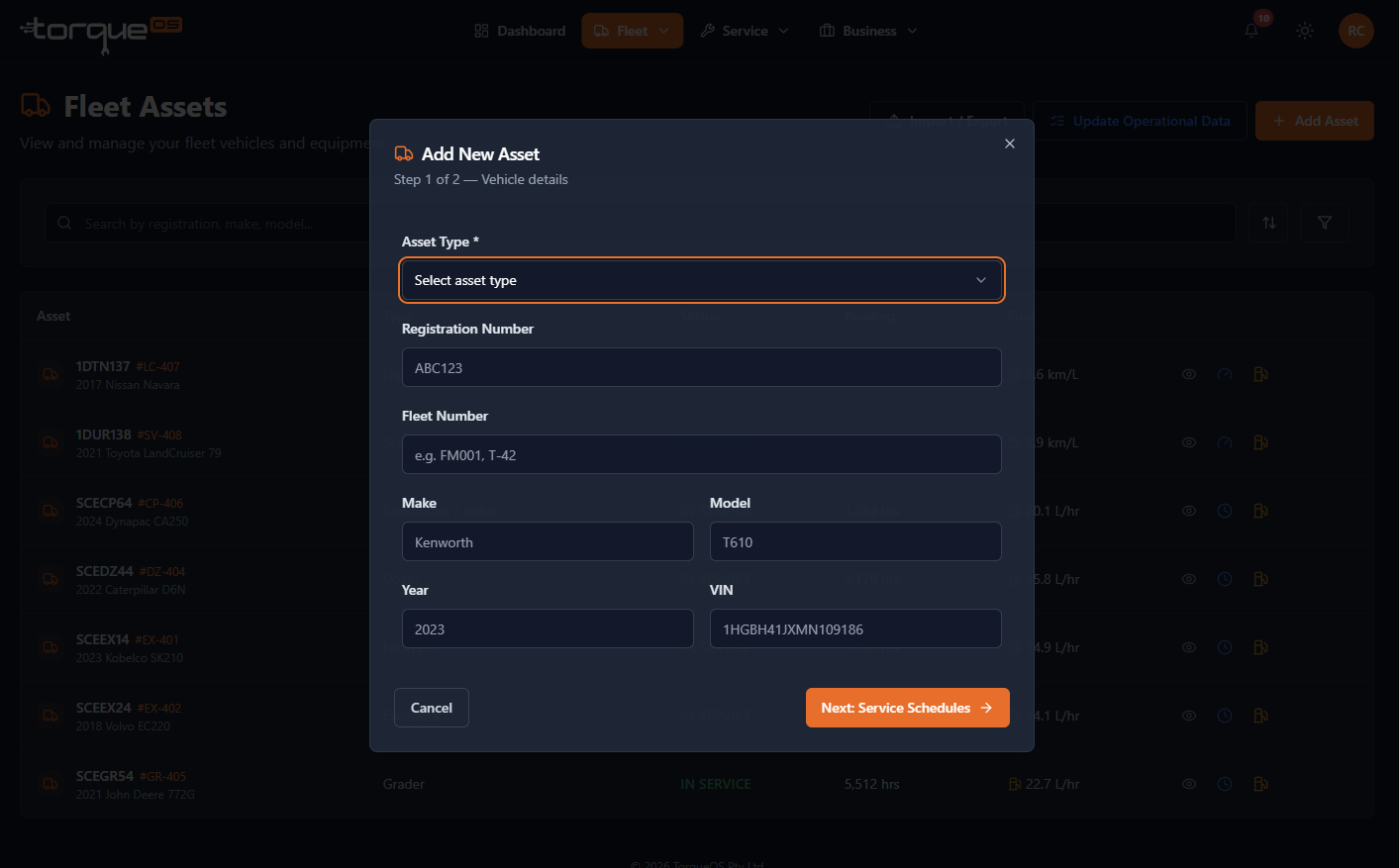The Add asset form