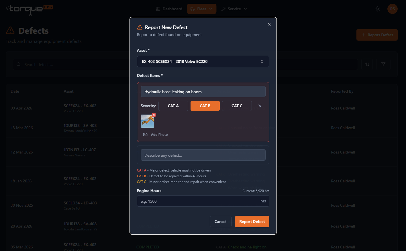 The New defect dialog with multiple items and photos