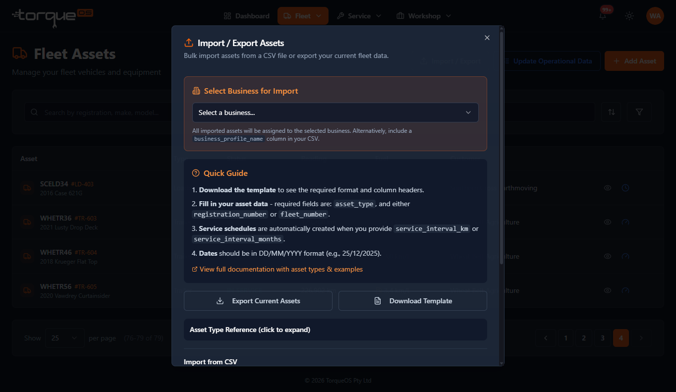 The CSV import preview