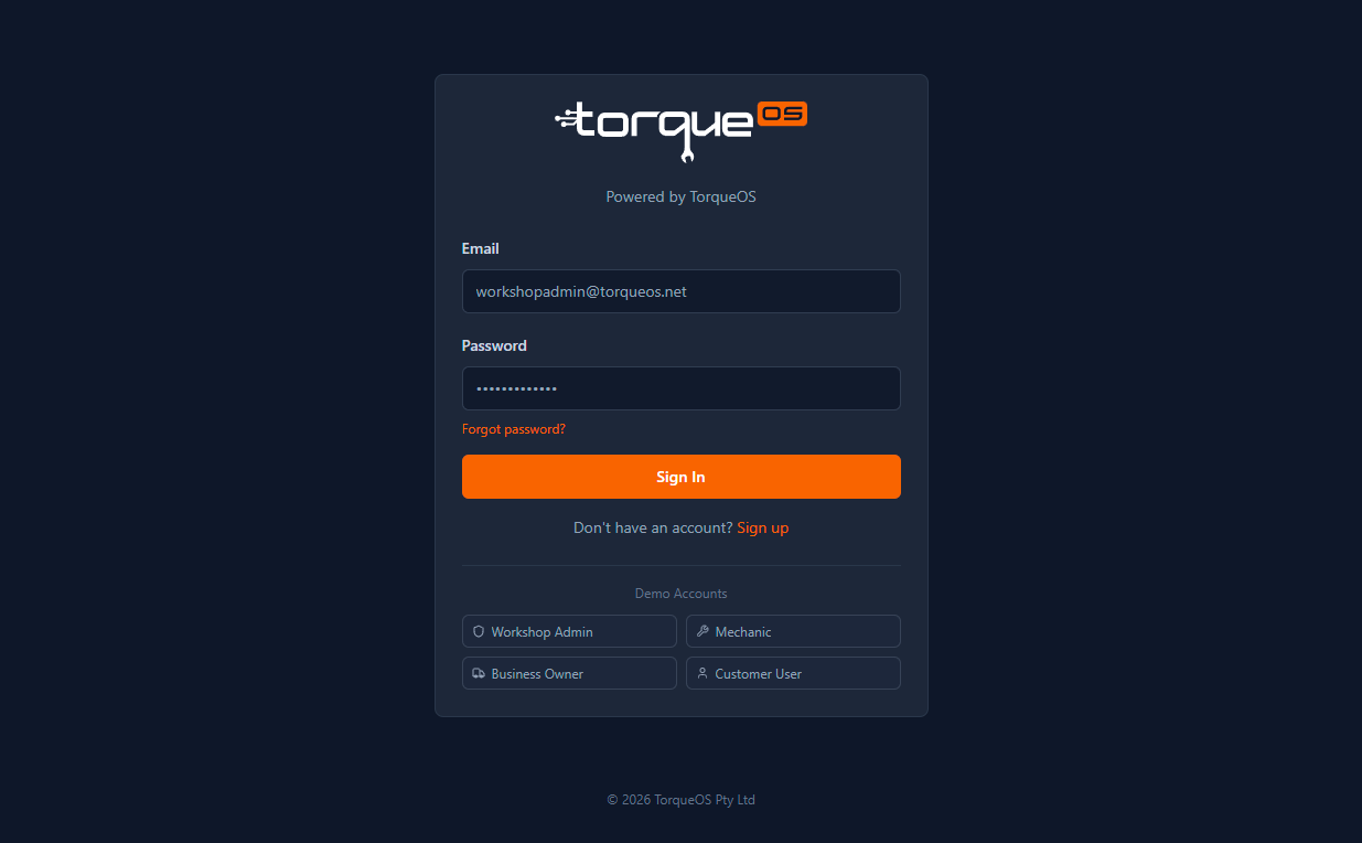The TorqueOS sign-in page