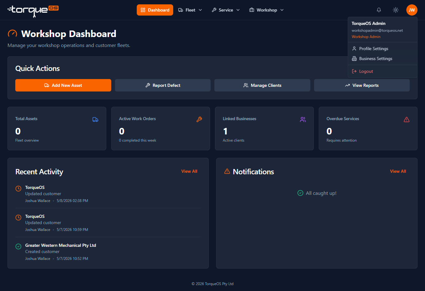 The user menu showing the Profile settings option