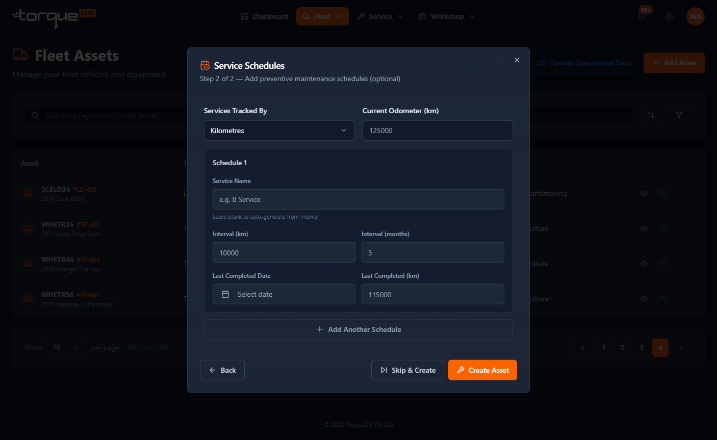The maintenance schedule form on an asset detail page