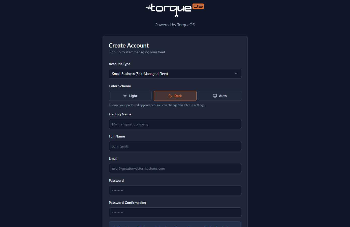 The Workshop / Fleet selector on the signup page