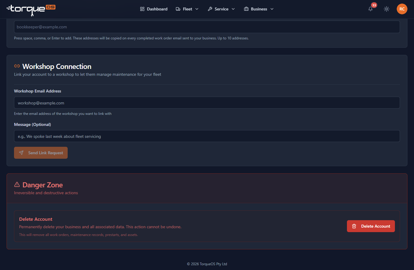 The workshop search and link-request screen